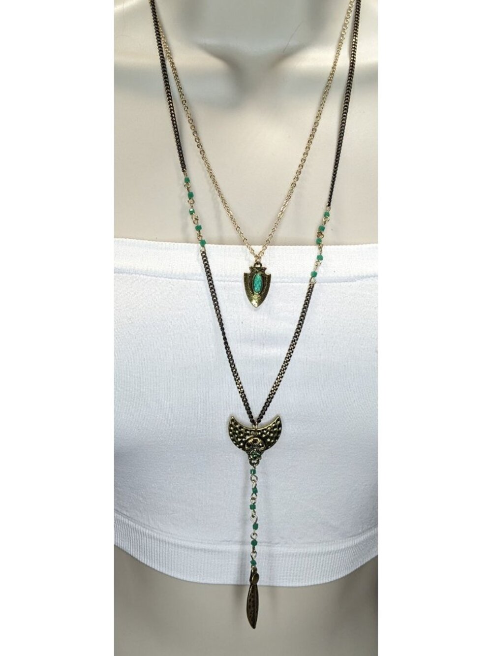 Lulu's Layered Pendant Necklace Blue Green Gold Southwestern Boho NWT